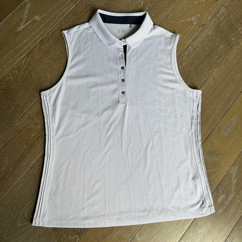White with Navy dots golf shirt, lady XL